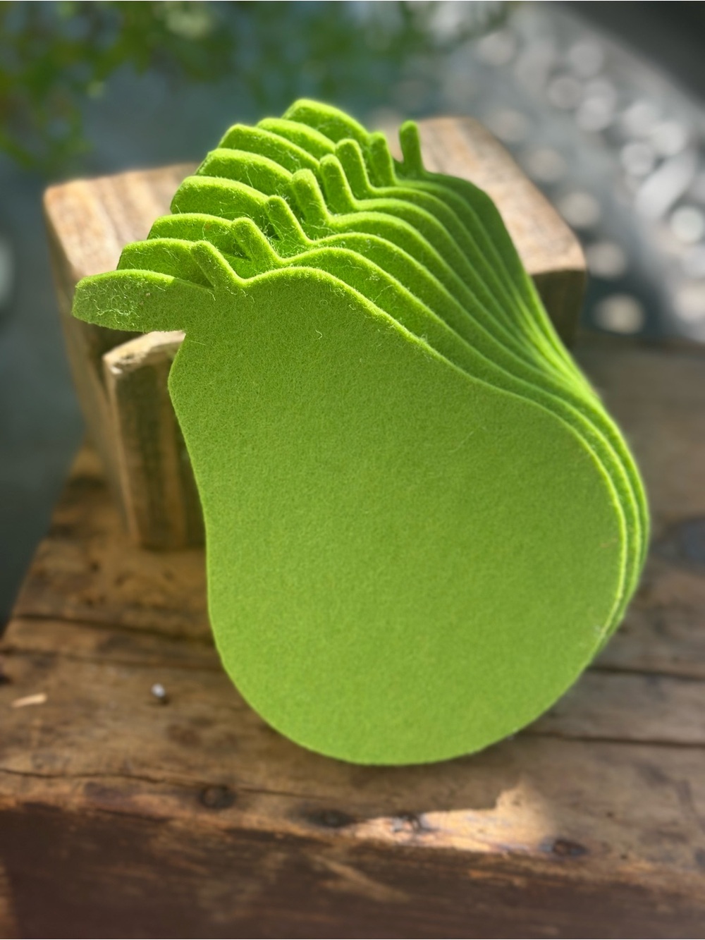 Set of 8 Green Felt Pear Coasters Thick Fruit Table Decor